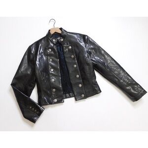 SHRINE OF HOLLYWOOD Faux Leather Jacket Embossed Buttons Vegan Unisex Large